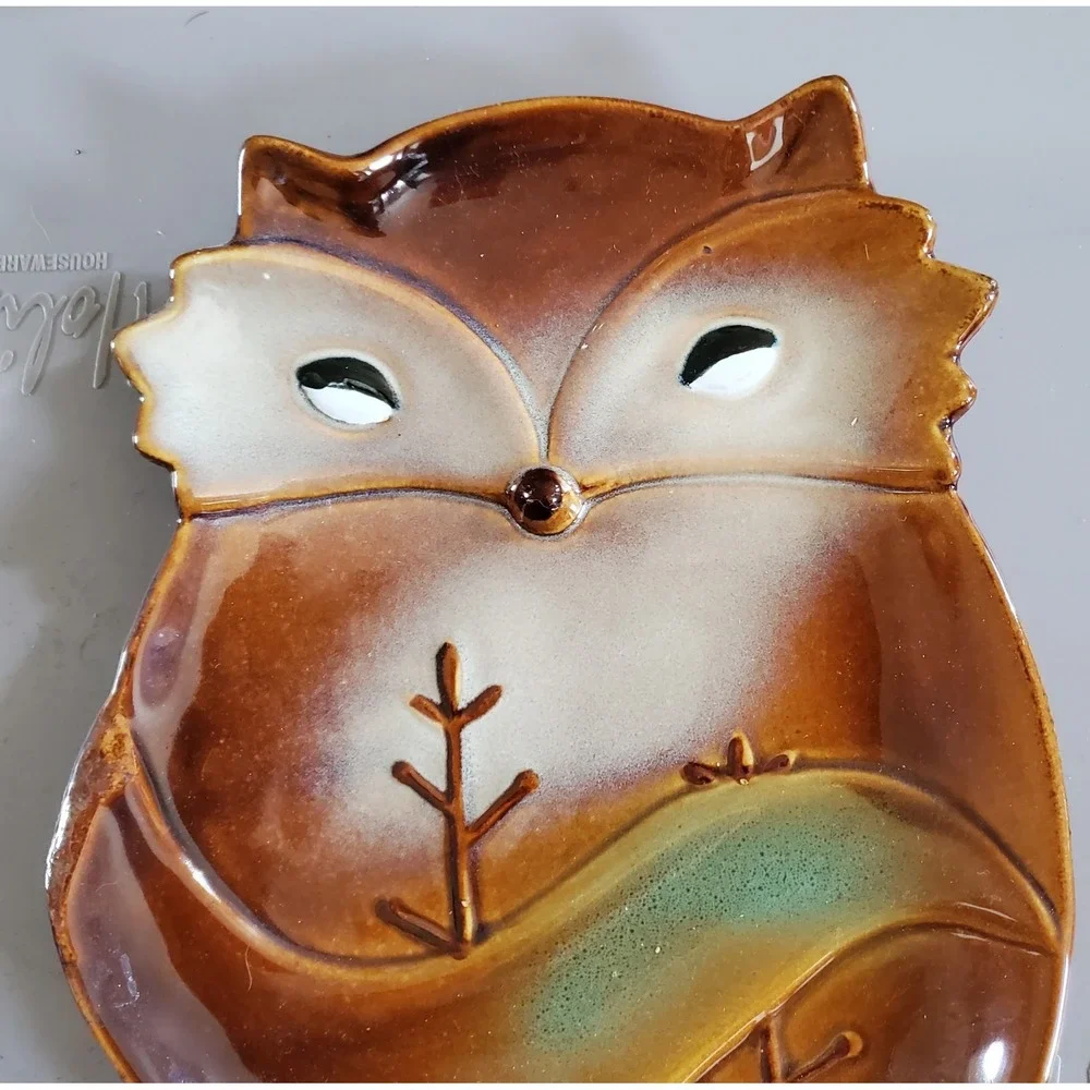 Gibson Home Fox Ceramic Serving Platter Brown Woodland Decorative Tray Dish